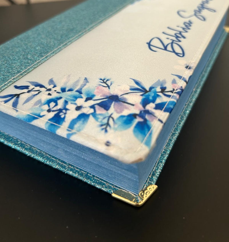 Biblia NVI  Glitter Flores Azuis